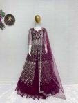 DESIGNER SOFT NET EMBROIDERY SEQUENCE WORK   TOP LEHENGA WITH DUPATTA MAROON