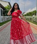 DESIGNER SOFT ORGANZA FOIL WORK GOWN FESTIVE WEAR WHOLESALE PRICE ETHNIC GARMENT (4)