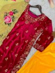 DESIGNER VELVET EMBROIDREY SEQUENCE WORK TOP BOTTOM WITH DUPATTA PARTY WEAR WHOLESALE PRICE ETHNIC GARMENT (5)
