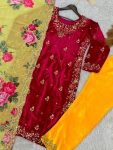 DESIGNER VELVET EMBROIDREY SEQUENCE WORK TOP BOTTOM WITH DUPATTA PARTY WEAR WHOLESALE PRICE ETHNIC GARMENT (5)