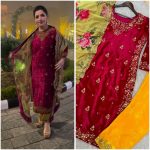 DESIGNER VELVET EMBROIDREY SEQUENCE WORK TOP BOTTOM WITH DUPATTA PARTY WEAR WHOLESALE PRICE ETHNIC GARMENT (5)
