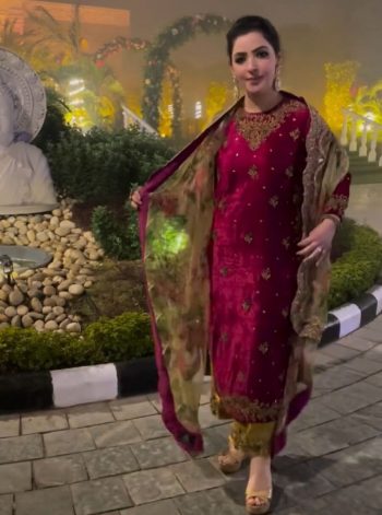 DESIGNER VELVET EMBROIDREY SEQUENCE WORK TOP BOTTOM WITH DUPATTA MAROON