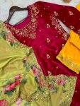 DESIGNER VELVET EMBROIDREY SEQUENCE WORK TOP BOTTOM WITH DUPATTA PARTY WEAR WHOLESALE PRICE ETHNIC GARMENT (5)