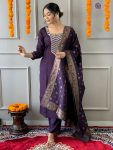 DESIGNER VISCOSE CHANDERI BEADS WITH HAND WORK TOP BOTTOM WITH DUPATTA WINE
