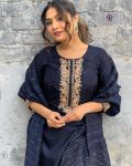 DESIGNER VISCOSE CHANDERI EMBROIDERY WORK TOP BOTTOM WITH DUPATTA FESTIVE WEAR WHOLESALE PRICE ETHNIC GARMENT (2)