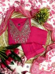 DESIGNER VISCOSE CHANDERI SILK EMBROIDERY WORK TOP BOTTOM WITH DUPATTA PARTY WEAR WHOLESALE PRICE ETHNIC GARMENT (7)