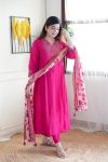 DESIGNER VISCOSE CHANDERI SILK EMBROIDERY WORK TOP BOTTOM WITH DUPATTA PARTY WEAR WHOLESALE PRICE ETHNIC GARMENT (7)
