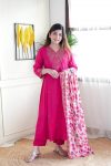 DESIGNER VISCOSE CHANDERI SILK EMBROIDERY WORK TOP BOTTOM WITH DUPATTA PINK