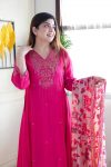 DESIGNER VISCOSE CHANDERI SILK EMBROIDERY WORK TOP BOTTOM WITH DUPATTA PARTY WEAR WHOLESALE PRICE ETHNIC GARMENT (7)