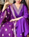 DESIGNER VISCOSE CHANDERI SILK HAND EMBROIDERY AND ZARI WEAVING WORK TOP BOTTOM WITH DUPATTA FESTIVE WEAR WHOLESALE PRICE ETHNIC GARMENT (2)