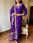 DESIGNER VISCOSE CHANDERI SILK HAND EMBROIDERY AND ZARI WEAVING WORK TOP BOTTOM WITH DUPATTA FESTIVE WEAR WHOLESALE PRICE ETHNIC GARMENT (2)