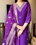 DESIGNER VISCOSE CHANDERI SILK HAND EMBROIDERY AND ZARI WEAVING WORK TOP BOTTOM WITH DUPATTA FESTIVE WEAR WHOLESALE PRICE ETHNIC GARMENT (2)