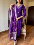 DESIGNER VISCOSE CHANDERI SILK HAND EMBROIDERY AND ZARI WEAVING WORK TOP BOTTOM WITH DUPATTA FESTIVE WEAR WHOLESALE PRICE ETHNIC GARMENT (2)