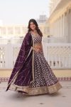 DESIGNER VISCOSE JACQUARD EMBROIDERY SEQUENCE WORK LEHENGA CHOLI WITH DUPATTA WEDDING WEAR WHOLESALE PRICE ETHNIC GARMENT (1)