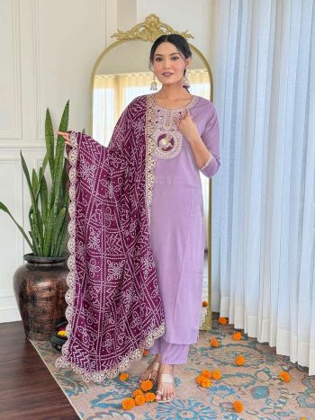 DESIGNER VISCOSE SEQUENCE CODING EMBROIDERY WORK TOP BOTTOM WITH DUPATTA  LAVENDER