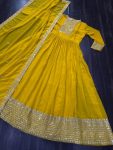 FANCY BLOOMING GEORGETTE EMBROIDREY SEQUENCE WORK GOWN WITH DUPATTA PARTY WEAR WHOLESALE PRICE ETHNIC GARMENT (7)