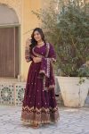 FANCY BLOOMING GEORGETTE ZARI EMBROIDERY SEQUENCE WORK GOWN WITH DUPATTA PARTY WEAR WHOLESALE PRICE ETHNIC GARMENT (11)