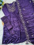FANCY CHANDERI SILK EMBROIDREY WORK TOP BOTTOM WITH DUPATTA PARTY WEAR WHOLESALE PRICE ETHNIC GARMENT (5)