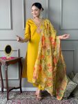 FANCY CHANDERI SILK SEQUENCE EMBROIDERY CODING WORK TOP BOTTOM WITH DUPATTA YELLOW