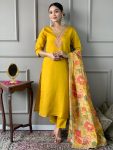 FANCY CHANDERI SILK SEQUENCE EMBROIDERY CODING WORK TOP BOTTOM WITH DUPATTA PARTY WEAR WHOLESALE PRICE ETHNIC GARMENT (6)