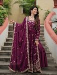FANCY CHINON SEQUENCE EMBROIDERY WORK NAYRA CUT KURTI SHARARA WITH DUPATTA WINE