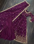 FANCY CHINO SEQUENCE EMBROIDERY WORK NAYRA CUT KURTI SHARARA WITH DUPATTA PARTY WEAR WHOLESALE PRICE ETHNIC GARMKENT (18)