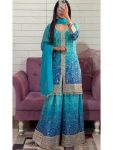 FANCY CHINON EMBROIDERY CODING SEQUENCE WORK TOP PALAZZO WITH DUPATTA SKY