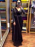 FANCY CHINON EMBROIDERY WORK READY TO WEAR SAREE WITH STITCHED BLOUSE AND WAIST BELT  BLACK
