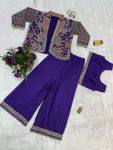FANCY CHINON EMBROIDREY MOTI LACE WORK BLOUSE KOTI WITH PALAZZO PARTY WEAR WHOLESALE PRICE ETHNIC GARMENT (6)
