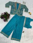 FANCY CHINON EMBROIDREY MOTI LACE WORK BLOUSE KOTI WITH PALAZZO PARTY WEAR WHOLESALE PRICE ETHNIC GARMENT (12)