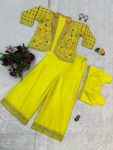 FANCY CHINON EMBROIDREY MOTI LACE WORK BLOUSE KOTI WITH PALAZZO PARTY WEAR WHOLESALE PRICE ETHNIC GARMENT (7)
