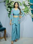 FANCY CHINON FLORAL EMBROIDERY WORK PALAZZO BLOUSE WITH KOTI SKY