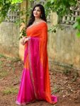 FANCY CHINON HAND DYEING EMBROIDERY SEQUENCE WORK SAREE WITH UNSTITCHED BLOUSE PARTY WEAR WHOLESALE PRICE ETHNIC GARMENT (6)