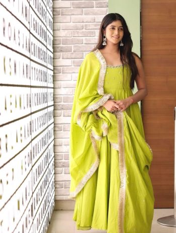 FANCY CHINON SILK EMBROIDERY SEQUENCE WORK GOWN BOTTOM WITH DUPATTA PARROT GREEN