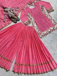 FANCY CHINON SILK EMBROIDERY SEQUENCE WORK TOP PALAZZO WITH DUPATTA PARTY WEAR WHOLESALE PRICE ETHNIC GARMENT (5)