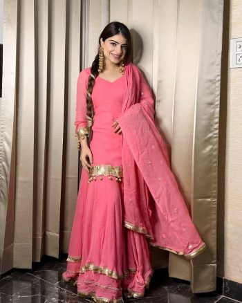 FANCY CHINON SILK EMBROIDERY SEQUENCE WORK TOP PALAZZO WITH DUPATTA PINK