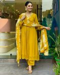 FANCY CHINON SILK EMBROIDERY WORK TOP BOTTOM WITH DUPATTA YELLOW