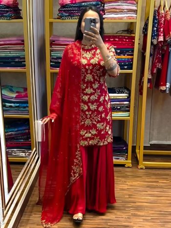 FANCY CHINON SILK MULTI THREAD EMBROIDERY SEQUENCE WORK TOP PALAZZO WITH DUPATTA RANI