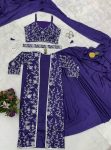 FANCY CHINON SILK PLAIN READY TO WEAR SAREE WITH EMBROIDERY SEQUENCE WOTK STITCHED BLOUSE AND KOTI PARTY WEAR WHOLESALE PRICE ETHNIC GARMENT (9)