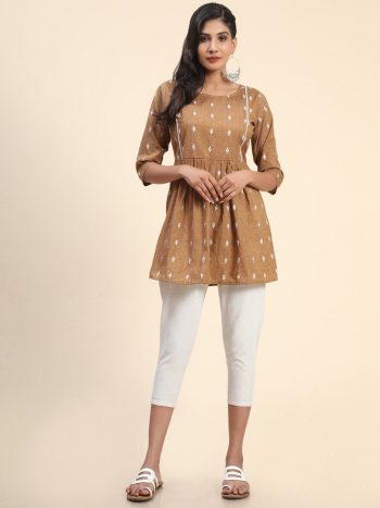 FANCY COTTON BLEND WEAVEN AND FRONT SIDE DECORATED WITH SMALL THIN LACE WORK TOP  CHIKU
