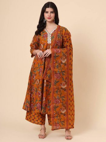 FANCY COTTON DIGITAL PRINTED TOP PALAZZO WITH DUPATTA MUSTARD