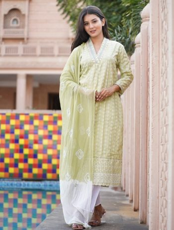 FANCY COTTON EMBROIDERY WORK TOP BOTTOM WITH DUPATTA PISTA
