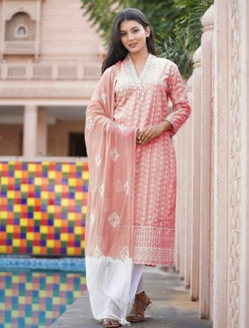 FANCY COTTON EMBROIDERY WORK TOP BOTTOM WITH DUPATTA BABY PINK