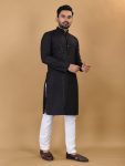 FANCY COTTON FOIL PRINTED MEN'S KURTA PAYJAMA BLACK