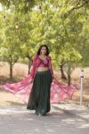 FANCY FAUX GEORGETTE CRUSH PLEATING WORK LEHENGA WITH PRINTED STITCHED BLOUSE AND SHRUG PARTY WEAR WHOLESALE PRICE ETHNIC GARMENT (3)