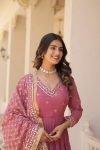FANCY FAUX GEORGETTE EMBROIDERY SEQUENCE WORK GOWN WITH DUPATTA PARTY WEAR WHOLESALE PRICE ETHNIC GARMENT (8)