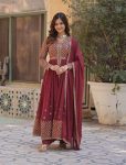 FANCY FAUX GEORGETTE EMBROIDERY WORK TOP BOTTOM WITH DUPATTA MAROON