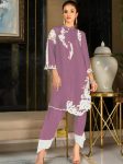 FANCY FRENCH SILK EMBROIDERY SEQUENCE WORK CO-ORD SET LAVENDER