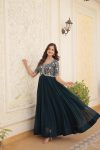 FANCY GEORGETTE BLOOMING EMBROIDERY ZARI SEQUENCE WORK ONLY GOWN PARTY WEAR WHOLESALE PRICE ETHNIC GARMENT (7)
