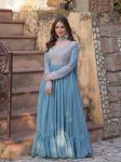 FANCY GEORGETTE EMBROIDERY BEADS SEQUENCE WORK GOWN WITH DUPATTA  SKY